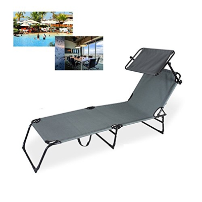 Hengda®, lettino prendisole, sdraio pieghevole, lettino da giardino con tettuccio parasole, in acciaio