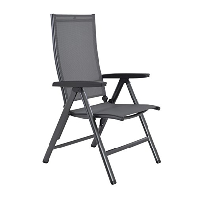 RABURG KETTLER Cirrus Sedia da giardino – Sedia pieghevole in alluminio antracite e tessuto in grigio, 5 posizioni regolabili, portata 150 kg con chiu