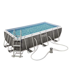 Bestway 56721 | Power Steel - Piscina Fuori Terra Rettangolare, 404X201X100 cm, Pompa di Filtraggio e Dosatore Chemconnect Inclusi, Effetto Rattan Gri precio