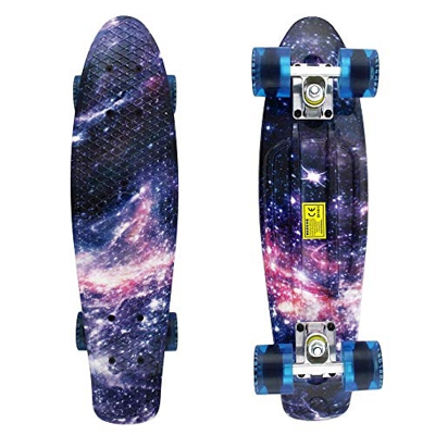 MEKETEC Skateboard Completo 22 Inches Retro Mini Cruiser Ruote per Principiante Bambini, Giovani e Adulti (Purple Galaxy)