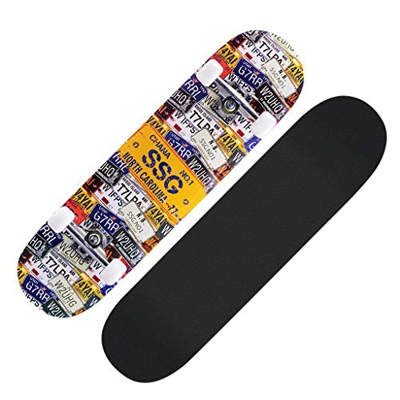 jimackey Tavola da Skateboard,31" X 8" Skateboard retrò Legno di Acero Skateboard Trucco Completo Skateboard Cruiser Principianti Longboard con Piatta