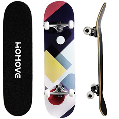 HOMOVE skateboard, tavola completa 31 x 8 pollici skateboard con doppio calcio, cuscinetti a sfera ABEC-7, longboard in legno d'acero a 7 strati per u