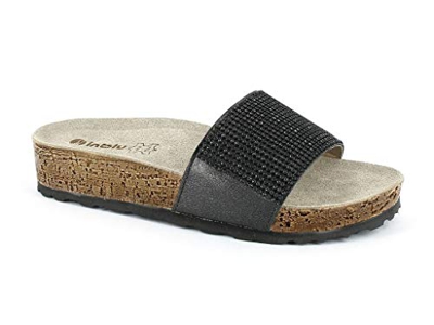 inblu Niki Micro Ciabatta Moda Donna con Fascia Sottopiede Pelle Imbottito Suola Sughero Poliuretano Tacco 4 CM Articolo NM-21 (Nero, 37)
