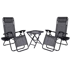 LAJOSON Set di 2 sedie reclinabili regolabili in rete d'acciaio a gravità zero sedia sdraio con cuscini e vassoi portabicchieri, lato piscina all'aper precio