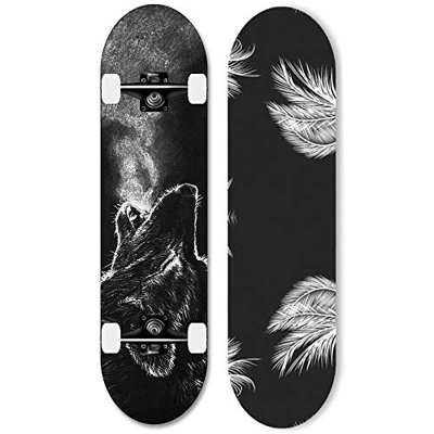 Skateboard 80 x 20 cm skateboard completo per principianti per ragazzi e ragazze skateboard con cuscinetti ABEC-11-Lupo_