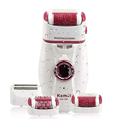 Shaver-F Elettrico Femminile Epilatore Elettrico Senza Fili, Pedicure Multifunzione, Testa Rimovibile, Luce a LED, Pedicure, Rasatura Red