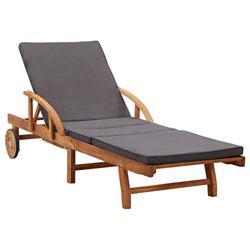 Festnight Lettino Prendisole Pieghevole Reclinabile in Legno Massello di Acacia/Sedie a Sdraio con Cuscino e 2 Ruote 200 x 68 x 30-83 cm en oferta