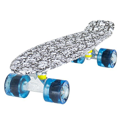 Land Surfer® Skateboard Cruiser Completo 56cm con tavola con Disegno di Teschi - Cuscinetti ABEC 7 - Ruote Blu Trasparenti 59mm PU + Borsa per Il Tras características