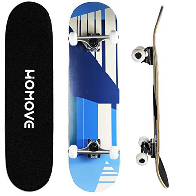 HOMOVE skateboard, tavola completa 31 x 8 pollici skateboard con doppio calcio, cuscinetti a sfera ABEC-7, longboard in legno d'acero a 7 strati per u
