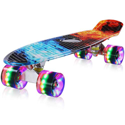 streakboard Mini Cruiser Skateboard 56 cm, Skateboard con Ruote LED Lampeggianti, Mini Skateboard Tavola Completa con Tavola in Plastica e Cuscinetti  características