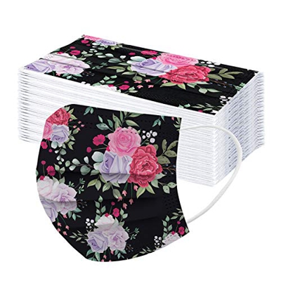 QWD 50 Pezzi Adulti_Mascherine Cotone Bandana, Colorate Stampa Floreale Stellata Tie-Dye Protettiva, 3 Strati Protezione della Bocca e dal Naso, Abbig