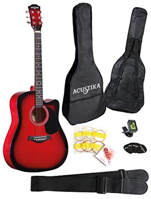 ACUSTIKA F315 Chitarra Acustica - Chitarra Acustica cut-away misura 41” (105x40x10) cm in Legno - 6 Corde in Acciaio, colore Red Brust.