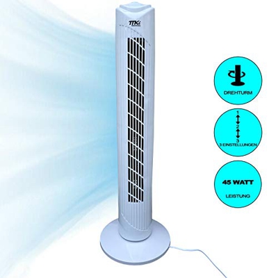 Ventilatore a colonna 81 cm | 3 livelli | Ventilatore a pavimento oscillante 80° | Volume max 57 dBA | 45 W | Bianco | Basso costo di funzionamento