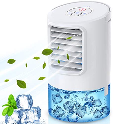 Mini Raffreddatore D'aria,4 in 1 Condizionatore D'aria Portatile,Personale Cooler Ventilatore Evaporativo Umidificatore Purificatore, 2/4 Timer,3 Velo