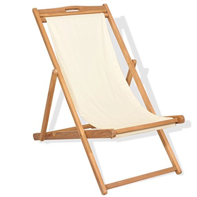 Festnight- Sedia a Sdraio in Legno di Teak/Lettino Prendisole 56x105x96 cm Crema