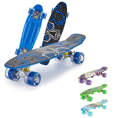 Skateboard Mini Cruiser Retro Board Completo con Cuscinetti ABEC-7 e Ruote PU Ideale per Bambini Adolescenti e Adulti Ragazzo e Ragazza-blu2