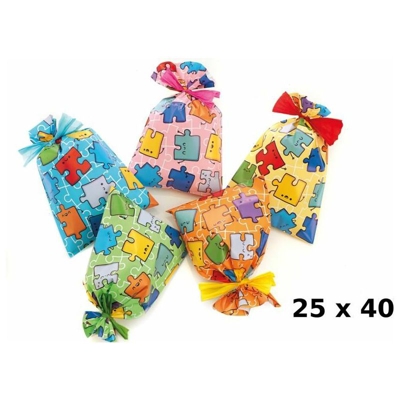 confezione 100 buste misura 25x40cm fantasia puzzle