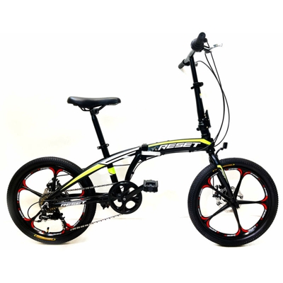 Bicicletta Pieghevole 20' 7v Ruote In Lega Reset Folding Rrs Nero E Verde