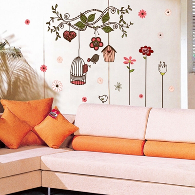 Abnehmbare Blume Rebe Vogelkäfig Wand Aufkleber Vinyl Decal Kinderzimmer Dekor