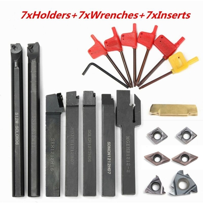 7 Set 12MM Portautensili per tornio per tornio + 7 pezzi Inserto in metallo duro CCMT CCMT + chiave