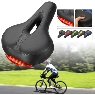 Wide Big Bum Comfort Bike Bicicletta MTB Gel Soft Saddle Seat Fanale posteriore a LED (nero)