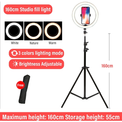 Luce per selfie con treppiede da 160 cm per fotocamera del telefono Foto Video Autoritratto Youtube e trucco