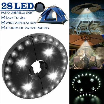 28 LED per ombrellone da patio Luci da campeggio Luce per tenda da esterno 3 modalità di luminosità (luce bianca di tipo rotondo nero (senza