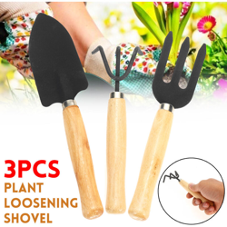 3 pezzi / set Mini attrezzi da giardino per piante Manico in legno Pala da giardinaggio Rastrello Pala e rastrello Pala en oferta
