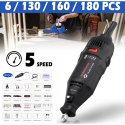 Kit di utensili rotanti per smerigliatrice elettrica a 5 velocità da 180 W Set di punte per trapano in ABS mini spina europea (spina 130PCS-EU) en oferta