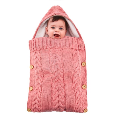 Inverno Autunno Sacco a pelo per bebè Bambini Toddler Sacco a pelo caldo Lana a maglia spessa Trapunta (rosa)