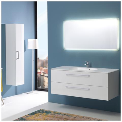 Mobile Bagno 120 cm con Cassetti Boston in Bianco Lucido Specchio Retroilluminato