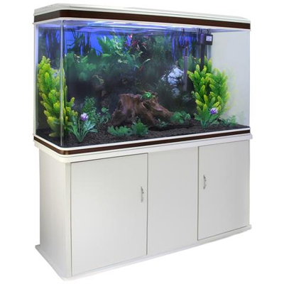 Acquario 300 Litri Con Armadietto Bianco E Kit Con Piante E Ghiaia Nera 143cm X 120cm X 39cm