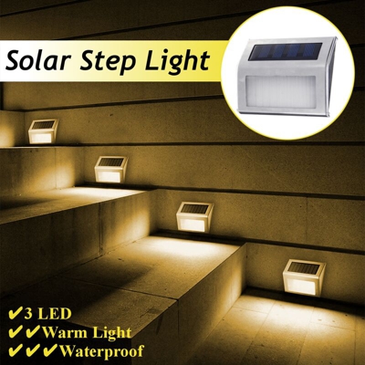 Drillpro - Lampada da giardino a parete con scala a 3 LED ad energia solare calda / bianca (gialla, 1x)