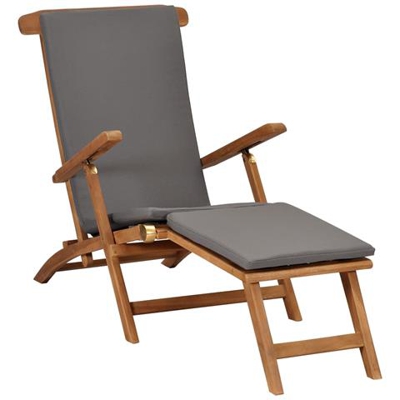 Sedia A Sdraio Con Cuscino Grigio Scuro In Massello Di Teak