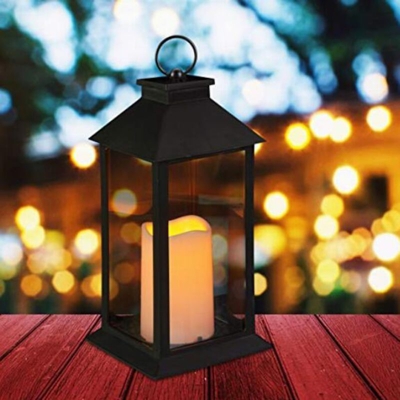 Relaxdays Lanterne a LED, Candela Effetto Fiamma, per Ambienti Esterni, Appesa o da Terra, H: 30 cm, Nero