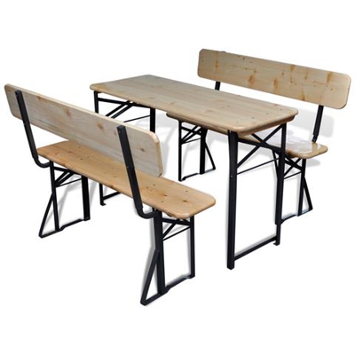 Set Tre Pezzi Tavolo Da Birra E Panche Pieghevoli In Legno Di Abete