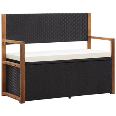 Cassapanca 110 Cm In Polyrattan E Legno Massello Di Acacia Nero