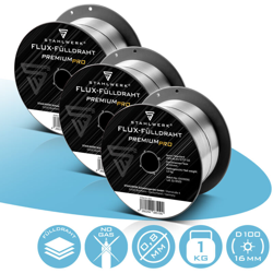 MIG/MAG filo animato Ø 0,8 mm, filo per saldatura FLUX E71T-GS, su rotolo da 1 kg D100 con mandrino da 16 mm, uso universale, set di 3 - Stahlwerk en oferta