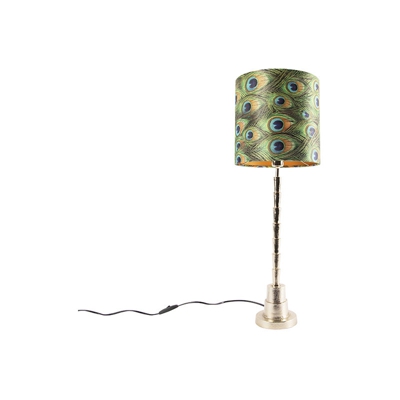 Lampada da tavolo con paralume pisos - Art déco - Alluminio,Tessuto - Multicolore/Oro/Ottone - Cilindro/Oblungo Max. 1 x Watt - Qazqa