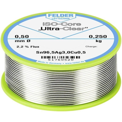 ISO-Core Ultra Clear SAC305 Stagno per saldatura Bobina Sn96.5Ag3Cu0.5 0.250 kg 0.5 mm - Felder Löttechnik