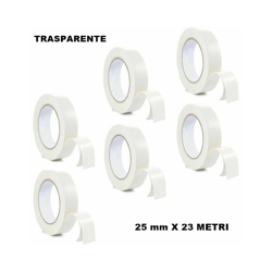SET DI 6 ROTOLI DI NASTRO BIADESIVO TRASPARENTE SOTTILE 25 mm X 23 METRI precio