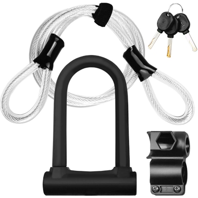 Lucchetto a U per bicicletta con cavo in acciaio antifurto BK020A con cavo in acciaio