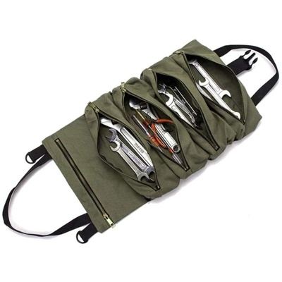 Borsa per attrezzi in tela resistente con 5 tasche con cerniera per elettricista, riscaldamento, aria condizionata, idraulico, falegname o meccanico