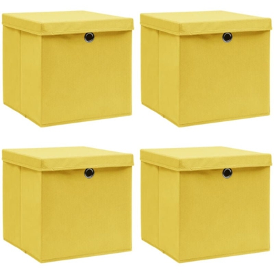vidaXL Scatole con Coperchi 4 pz Gialle 32x32x32 cm in Tessuto - Amarillo