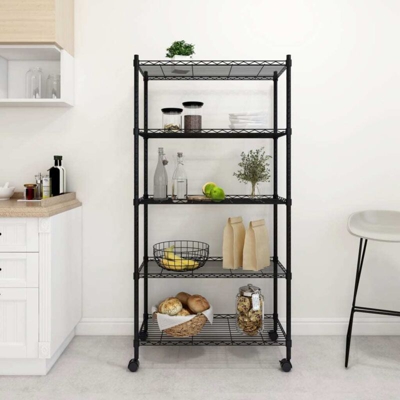 Scaffale a 5 Livelli con Ruote 75x35x155 cm Nero 250 kg - Nero - Vidaxl