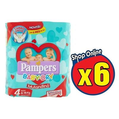 6 Pampers Pannolini Baby Dry Mutandino 4 Maxi