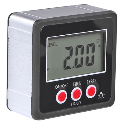 Mini misuratore di livello inclinometro elettronico nero a tre pulsanti rotondi
