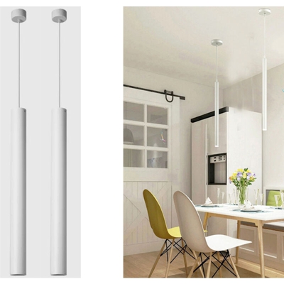 B&s - Coppia lampada led moderno sospensione luce naturale tubo bianco metallo minimal