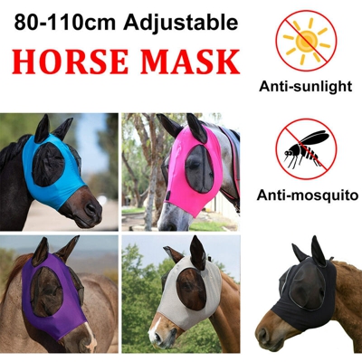 Maschera da mosca equina morbida a maglia intera con punture di insetti / Protezione per le orecchie degli occhi UV (viola, viola)