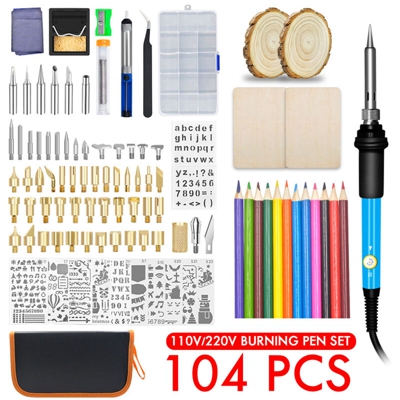 104 PCS 60W Set di penne per la lavorazione del legno Stencil Punte per saldatore Strumenti Kit per pirografia (spina Filippine)